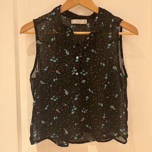 Pull&Bear Tropical Print Button Up Tank Top Black S